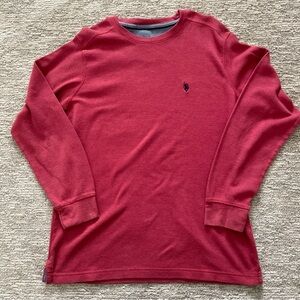 U.S. Polo Assn. Men's L Long Sleeve Waffle Knit Crew Neck Coral Red Embroidered